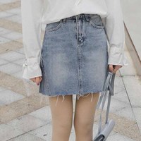 俞兆林 2019新款韩版百搭包臀A字裙甜美高腰牛仔半身裙 YWQZ191621 图片色 M