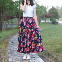 AUDDE 2019春夏季新款女装新品半身裙女印花大摆松紧腰围高腰A字广场舞长裙 MMKH252644 44号色 裙长80厘米