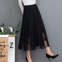 BANDALY 蹦跶狸 春夏季新品女装半身裙韩版蕾丝半身裙松紧高腰网纱裙 REBasm-US19A1184 黑色 均码