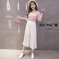 丽乔 2019春夏新款女装新品半身裙女雪纺裤木耳荷叶边休闲九分百褶直筒阔腿裤松紧腰 cchYSYS1079 白色 XL