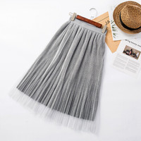 BANDALY 蹦跶狸 夏季新款女装新品半身裙女金边高腰超大摆中长款网纱蓬蓬裙 HCNZB332 灰色 均码