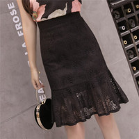 HMDIME ins潮拼接半身裙女春季新品 韩版小香风时尚百搭高腰一步裙显瘦修身蕾丝包臀裙 MSYZ821 黑色 2XL
