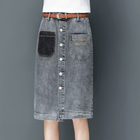 BANDALY 2019夏季新品女装半身裙松紧腰牛仔女中长款高腰a字大码修身包臀短裙 HZDF111-787 799烟灰色 29