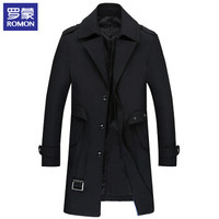 罗蒙(ROMON)风衣男 2019春秋新款时尚翻领舒适修身商务休闲中长款外套男装 9JK948606 黑色 170
