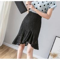 AUDDE 2019春夏季新款女装新品半身裙女中长款百搭不规则下摆时尚大摆蕾丝裙子女 zx1203-7057 黑色 M