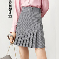 Sentubila 尚都比拉  纯色百褶千鸟格子A字裙半身裙女春季女装新品通勤OL 183Q1421526 格子 S