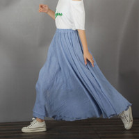 BANDALY 蹦跶狸 夏季新款女装新品半身裙时尚文艺棉麻半身裙长裙大摆裙薄 MMKH1836 浅牛仔蓝 90（裙长90-95CM）