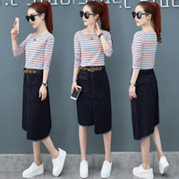 AUDDE 2019春季新款女装新品半身裙女慵懒风不规则套装牛仔连衣裙时尚中长款裙子 HZ3304-1155 粉色 L