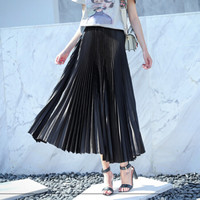 薇图 vitto 女装  2019新款韩版时尚简约大气百搭黑色仿真丝百褶裙dVT114 图片 L