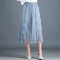 AUDDE 翱笛 春季新款女装新品半身裙女网纱A字裙韩版高腰长裙蓬蓬仙女百褶纱裙 GZWH8603 灰色 均码