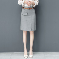 BANDALY 2019夏季新款女装新品半身裙女高腰开叉a字裙人字纹包臀短裙子ins HZD09-8913 灰色 M