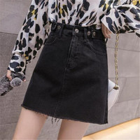 HMDIME 牛仔半身裙女夏装新品 显瘦高腰包臀裙港味百搭A字短裙一步裙 MMFS7789 黑色 L