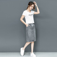 BANDALY 2019夏季新品女装牛仔半身裙适合胯大腿粗的中长款流行A字裙高腰 HZDF111-7877 烟灰色 29/XL