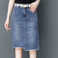 BANDALY 2019夏季新品女装半身裙松紧腰牛仔女中长款高腰a字大码修身包臀短裙 HZDF111-787 1577浅蓝色 31