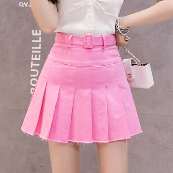 商品蝶以 粉色半身裙女夏百褶裙2019新高腰a字蓬蓬超火的短裙子 ysys