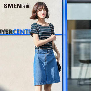 SMEN 诗·萌 韩版高腰ins火包臀A字裙女 8231852 牛仔蓝 M