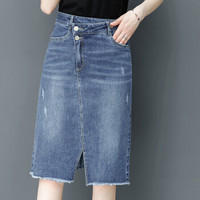 BANDALY 2019夏季新品女装半身裙松紧腰牛仔女中长款高腰a字大码修身包臀短裙 HZDF111-787 802浅蓝色 27