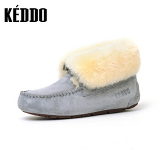 KEDDO 高帮豆豆加绒皮毛一体休闲时尚平底女短雪地靴CN086KD262/01KD 灰色 38