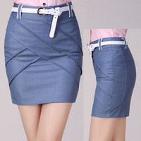 BANDALY 蹦跶狸 夏季新品女装半身裙女短裙职业修身白领工作包臀短裙一步裙 kkcxj31319 牛仔蓝 S