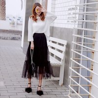 BANDALY 2019春夏季新款女装新品半身裙女韩版圆点洋气双层网纱高腰百搭仙女裙 zx3A25-7317 黑色 均码