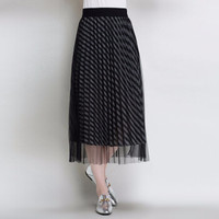 liqiao 丽乔 春夏新款女装新品网纱半身裙女纱裙中长款高腰蕾丝清新仙女百褶A字裙 FFJC1916 银色 均码