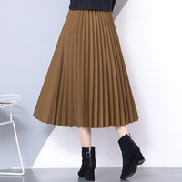 BANDALY 蹦跶狸 春季新款女装新品半身裙女大码纯色百搭百褶裙休闲修身呢子长裙 GZWH8623 驼色 均码