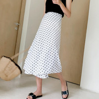 BANDALY 2019春夏季新款女装新品雪纺半身裙女chic百搭一片式小碎花系带裙子 ywM666 白底圆点 M-666#均码