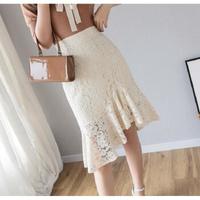 AUDDE 2019春夏季新款女装新品半身裙女中长款百搭不规则下摆时尚大摆蕾丝裙子女 zx1203-7057 杏色 XL
