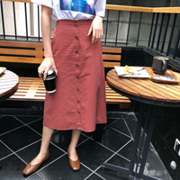 AUDDE 2019春夏季新款女装新品半身裙女时尚简约高腰百搭单排扣半身长裙 zx3717-3436 锈红色 均码