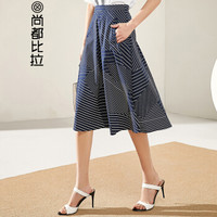 尚都比拉（Sentubila） 撞色不规则拼接A字裙2019春季新品简约百搭 192Q0324739 藏蓝底花色 M