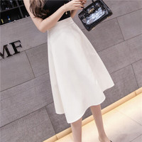HMDIME 2019春夏新款 纯色A字半身裙女简约时尚大摆伞裙 XXYF5916 米白 L