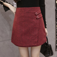 liqiao 丽乔 秋季新款半身裙女韩版毛呢千鸟格不规则呢子短裙包臀a字裙 zx1625-2560 红色 S