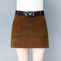 AUDDE 2019春季新款女装新品毛呢半身裙女韩版高腰a字包臀裙大码短裙显瘦一步裙 HZ5072-8218 焦糖色 XXL