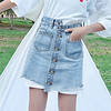 曼如芬 韩版时尚水洗单排扣腰部错位牛仔短裙半身裙 BZNZ6532