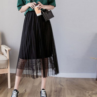 薇图（vitto）女装 2019年夏季网纱高腰压褶波点仙女优雅A字半身裙 xbVT511 黑色 均码