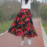 BANDALY 蹦跶狸 春夏季新款女装新品半身裙民族风大摆裙印花A字裙沙滩裙子 MMKH31 31号色 裙长80厘米