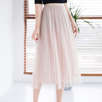 BANDALY 蹦跶狸 夏季新款女装新品半身裙女网纱高腰中长款百褶裙蓬蓬裙 FFBLY8303 粉红色 均码