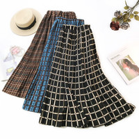 AUDDE 2019春夏季新款女装新品半身裙女复古文艺风高腰百褶长裙女印花格子裙 zxALQY400 黑色 均码