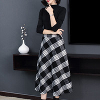 BANDALY 蹦跶狸 冬季新款女装新品半身裙女毛呢高腰中长款加厚时尚格子长裙冬 zx3A25-7301 黑色 XL