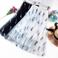 AUDDE 2019春夏季新款女装新品半身裙女立体刺绣羽毛半身裙少女心仙女裙气质长裙 zxALQY311 白色 均码