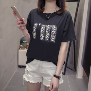 萱旎(XuanNi)胖mm宽松显瘦短袖T恤女2019春夏新品 韩版宽松原宿bf百搭半袖上衣 MDFS9103 黑色 3XL
