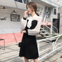 LAXJOY 朗悦 春季新款韩版长袖连衣裙气质拼接假两件连衣裙修身小黑裙 LWQZ191168
