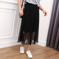 莉夏乐 春装新品半身裙女装韩版时尚网纱半身裙松紧腰显瘦百褶裙气质裙子 HCFX013 黑色 均码