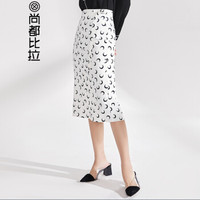 尚都比拉（Sentubila）撞色印花A字半身裙2019春季新品修身显瘦 191Q0323652 白底花色 S