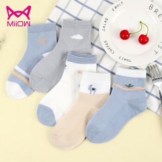 猫人（MiiOW）男童春夏棉袜中大童儿童网眼短筒袜子5双装3-12岁 混色5双装（1009） L（8-12岁）