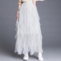 liqiao 丽乔 春季新款半身裙女韩版长款蛋糕裙荷叶边气质网纱裙半身蓬蓬裙 GZWH8619 白色 均码