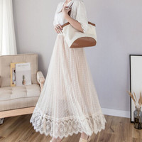 薇图（vitto）女装 2019年夏季纱裙女百褶高腰网纱A字超仙中长款半身裙 xbVT512 杏色 均码