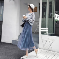 薇图 vitto 女装 2019女装秋春新款韩版高腰修身A字裙格子中长款半身裙 dVT111 灰蓝色 均码