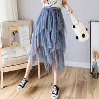 HMDIME 星星网纱半身裙女春夏新款 高腰蓬蓬裙蛋糕裙裙子半身纱裙 GGSS1845 蓝灰 均码