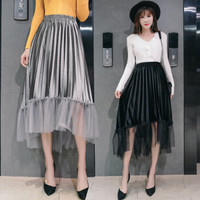 莉夏乐 春装新品半身裙女装高腰半身裙百褶裙中长款韩版显瘦金丝绒裙子 HCFX012 灰色 均码